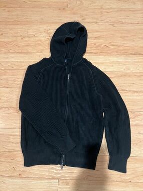 GAP Men's Black Ribbed Full-Zip Hooded Sweater